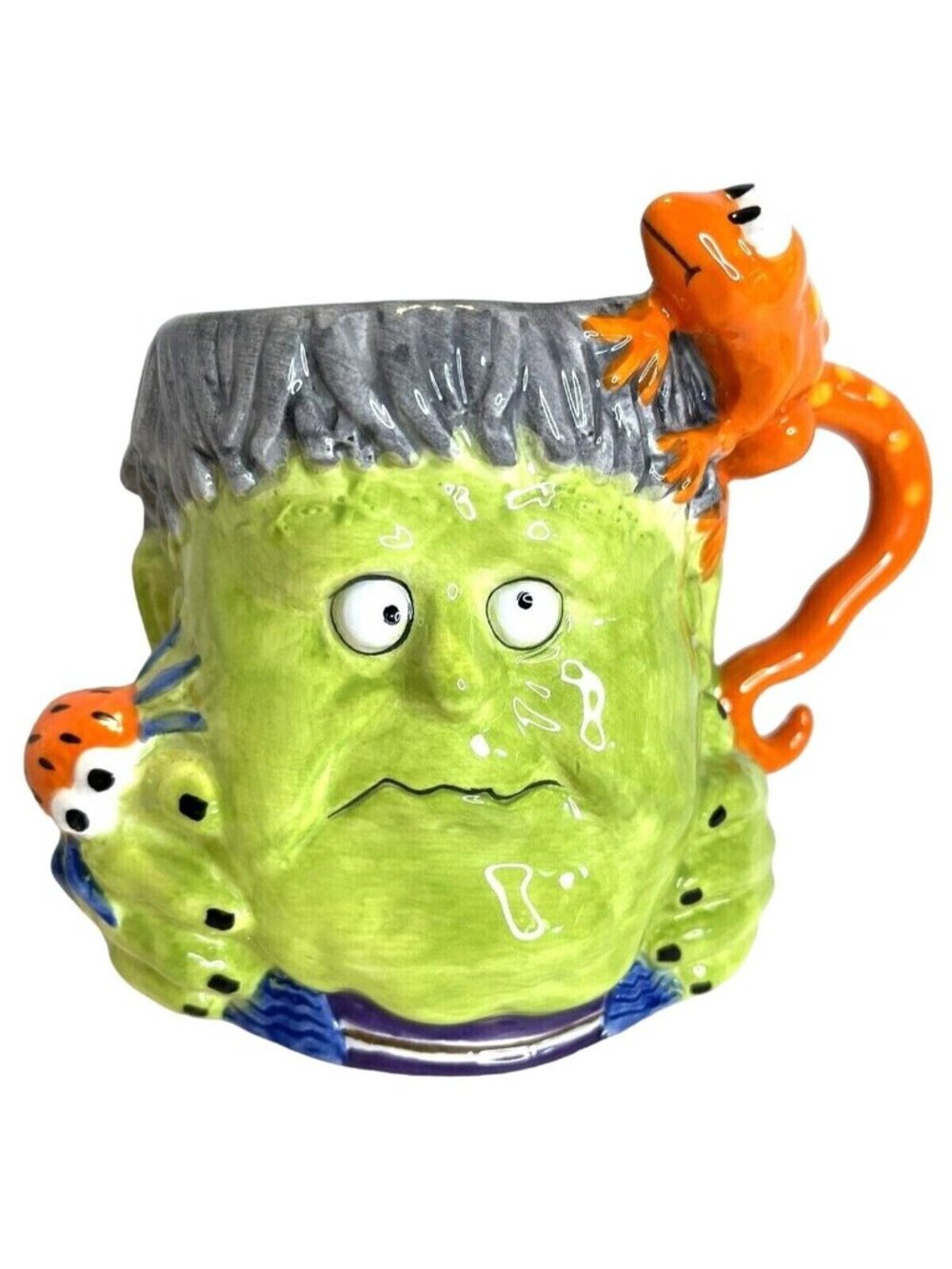Halloween Coffee Cup Frankenstein 3D Green Monster Tea Soup Mug Orange Lizard